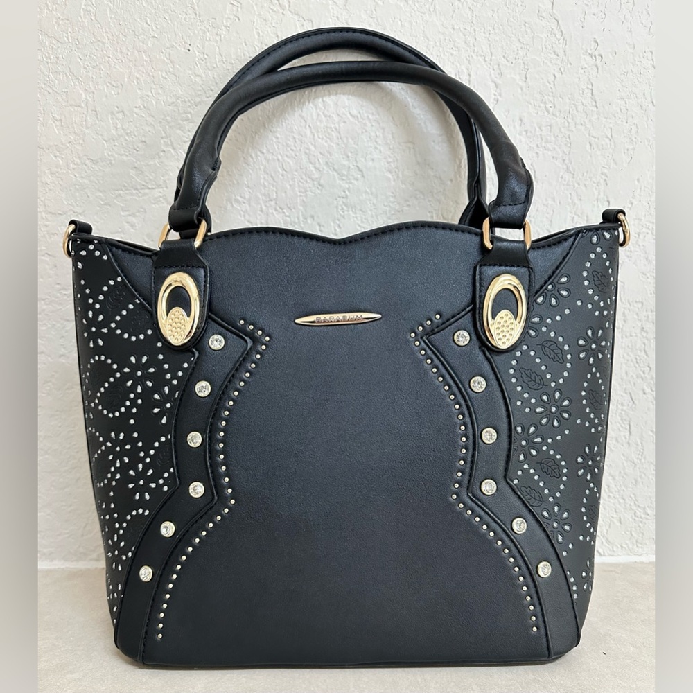 Barabum Classic Black Rhinestone Shoulder Tote Hobo HandBag Purse 4 Piece Set